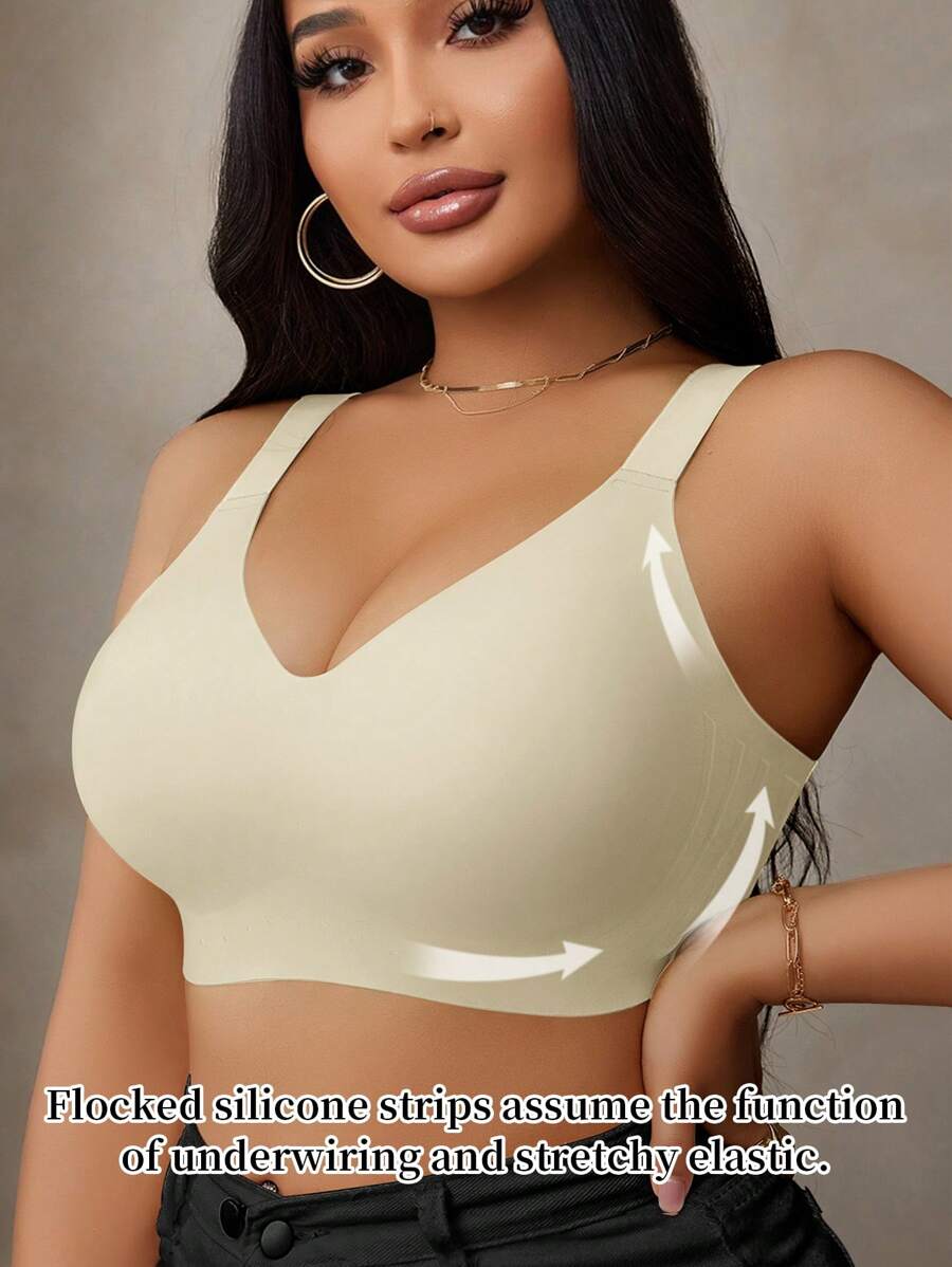 NudeFit Sujetador sin costuras de talla grande, con almohadillas extraíbles suaves, con rayas de soporte tipo goma, sujetador sin aros levantador, 1 pieza