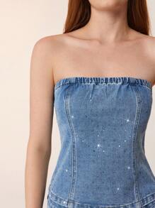 SHEIN BAE Top scurt din denim, plisat, casual, pentru femei, Y2K, pentru vară