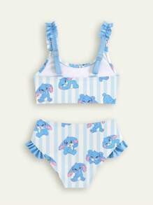 SHEIN GraphicGems Set di bikini per ragazze giovani con stampa a righe e cartoni animati