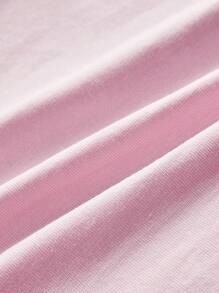 Strawberry Shortcake | ROMWE Plus Size Colorblock Cartoon & Letter Graphic Round Neck Short Sleeve T-Shirt, Summer - Pink - View 3