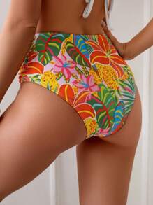 Swim Lushoire Damen Sommer zufälliges Blumen-Muster High Waist Badeshorts, schlankende Bikini-Hose für Strandurlaub