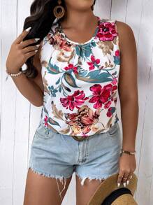 SHEIN LUNE Camicia con stampa floreale da donna per vacanze in spiaggia, in taglie oversize