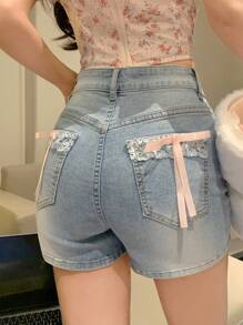 DAZY Quần short denim nữ phong cách mới mùa hè, thích hợp cho các lễ hội âm nhạc, quần short denim ngắn (jorts). - Màu xanh lam - Xem 4
