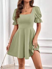 Firerie 女式休闲纯色泡泡袖连衣裙，夏季