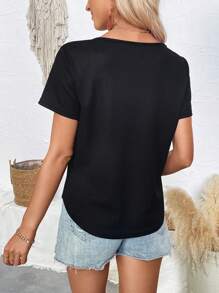 SHEIN Clasi 1pc Women's Casual Loose Crew Neck Short Sleeve T-Shirt - Black - View 2
