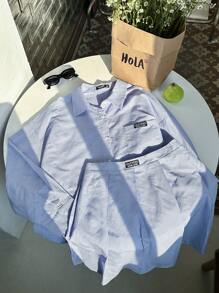 Comfortcana Set casual da donna taglie forti composto da camicia a maniche lunghe con spalle scoperte in patchwork a quadri e righe e minigonna plissettata in 2 pezzi