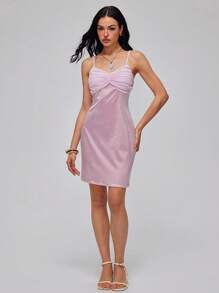 Roylia Women's Elegant Satin Slip Dress Mini Party Dress - Pink - View 4