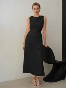 MOTF PREMIUM Vestido midi con decoración metálica fruncida