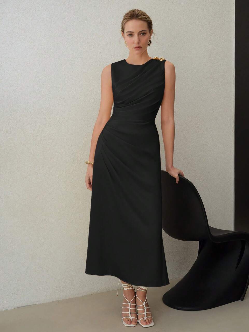 MOTF RUCHED METAL DECOR MIDI DRESS,BODYCON DRESS