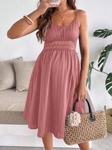 SHEIN 孕妇纯色细肩带连衣裙，夏季时尚