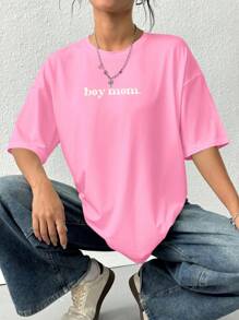 INAWLY T-shirt casual e ampia da donna con stampa a lettere, collo tondo, maniche corte, ideale per la Festa della Mamma, per l'estate