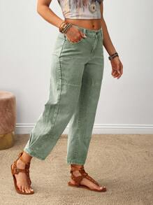 EMERY ROSE Women's Casual Distressed Drawstring Waist Jeans - Army Green - View 4