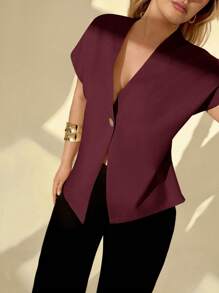 Auralis Plus Size Summer Easter Business Casual Woman Elegant Commuting Going Out Tops Office Work Church Airport Easter Curve Old Money Style Solid Color Bat Sleeve Single-Button Thin Blazer