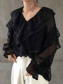 FRIFUL Blusa holgada con volantes para mujer talla grande, blusas de verano lindas, ropa de verano