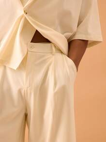 Musero Oversized Baggy Turn Up Hem Shorts Only Summer Streetstyle Vacation Casual Smart - White - View 5