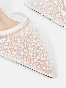 CUCCOO HITCHD Giày cao gót dự tiệc họa tiết hoa thanh lịch cho nữ - trắng - Xem 6