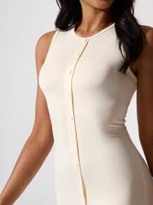 Hanevo Women's Summer Casual Round Neck Button Down Fitted Bodycon Dress, Suitable For Daily Dates And Party Occasions Sportwear For Daily Wear