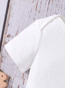 Mono de manga corta de estilo minimalista y casual para bebé niña, adecuado para el verano - Blanco - Ver 3