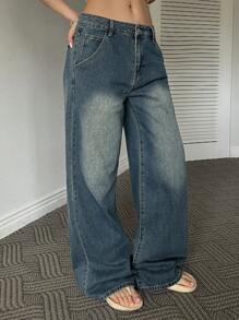 DAZY 复古阔腿牛仔裤，适合休闲穿着，宽松牛仔裤