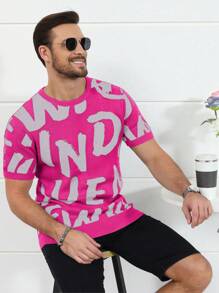 Claim Dot Men's Letter Print Short Sleeve Crew Neck Knit Sweater - Multicolor - View 6