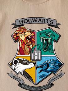 HARRY POTTER X SHEIN 小男孩字母与图案圆领短袖T恤 - 卡其色 - 查看 2