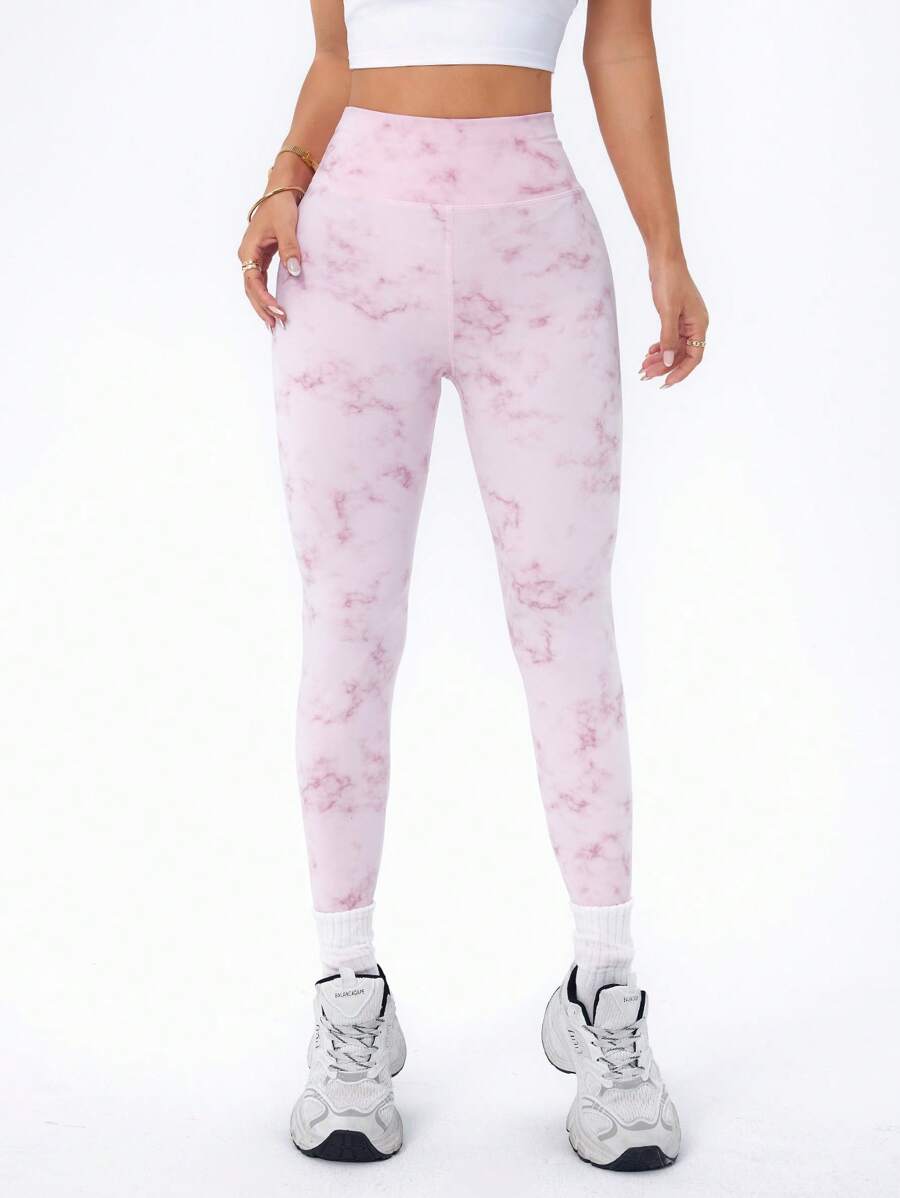 SHEIN Mallas de yoga que dan forma, de cintura alta, con estampado de leopardo metálico