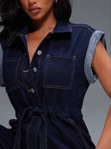 Denimoi Women Denim Strap Pants And Jumpsuit Suit, Fashionable For Summer - Dark Wash - View 3