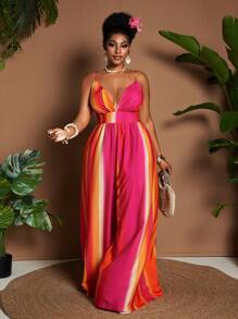 Maweii 大码女式时尚吊带连体裤，适合夏季 - 玫紅色 - 查看 2