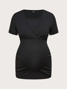 SHEIN Maternity Casual Solid Color Short Sleeve Nursing Dress For Summer,Maternity Clothes - Multicolor - View 4
