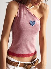 Bohemela Casual enfärgad stickad slim fit enaxlad kvinnors crop top - Röd - Visa 6