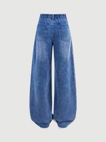SHEIN Girlism Teen Girls' Pocket Design Wide Leg Loose Casual Denim Jeans
