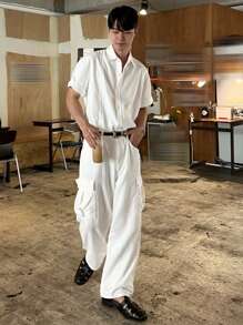 DAZY Men's Solid White Shirt Set, Spring/Summer - White - View 3