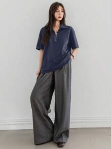 Dazy-Less Women's Business Casual Half-Placket Collared Loose Short Sleeve T-Shirt