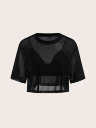 SHEIN BASICS 2 stuks casual effen cropped camisole en ronde hals losse cropped korte mouwen doorschijnende mesh top