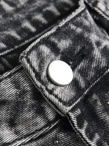 Chillumni Men's Rhinestoned Pocket Casual Versatile Denim Shorts Rhinestone Jeans - Dark Grey - View 5