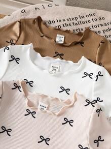 SHEIN Playful Pals 3件套女童圆点印花短袖薄款百搭休闲夏季服装 - 彩色 - 查看 7