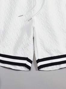 Manfinity Homme Men's Drawstring Waist Patched Striped Print Pockets Shorts - White - View 5