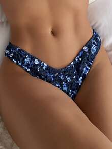 Swim Vcay Summer Beach Floral Random Print Smocked Bikini Panty - Multicolor - View 3