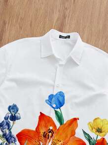 Manfinity Joysei Men's Fashion Casual Loose Cropped Shirt, Suitable For Summer Men's Cropped Tops, Flower Shirt, Men Cropped Graphic Shirt, Men S Boxy Cropped Shirt