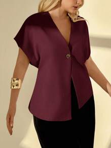 Auralis Plus Size Summer Easter Business Casual Woman Elegant Commuting Going Out Tops Office Work Church Airport Easter Curve Old Money Style Solid Color Bat Sleeve Single-Button Thin Blazer