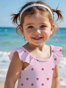 SHEIN Baddräkt med axelband och avslappnad minimalistisk look för babyflickor, lämplig för sommaren