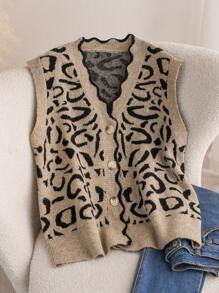 CosyJoli Damski sweter w rozmiarze plus size, elegancki, uniwersalny, dzianinowy, z nadrukiem w panterkę, na jesień/zimę