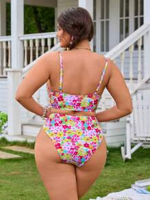 Swim Mod Set di costumi da bagno di design floreale taglie forti, ideale per le vacanze