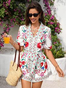 SHEIN VCAY Mono de mujer de manga corta, adecuado para el verano - Multicolor - Ver 6