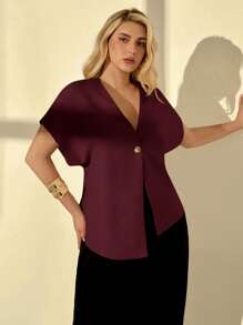 Auralis Plus Size Summer Easter Business Casual Woman Elegant Commuting Going Out Tops Office Work Church Airport Easter Curve Old Money Style Solid Color Bat Sleeve Single-Button Thin Blazer