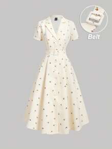 SHEIN MOD Vestido floral vintage elegante de media longitud para mujer