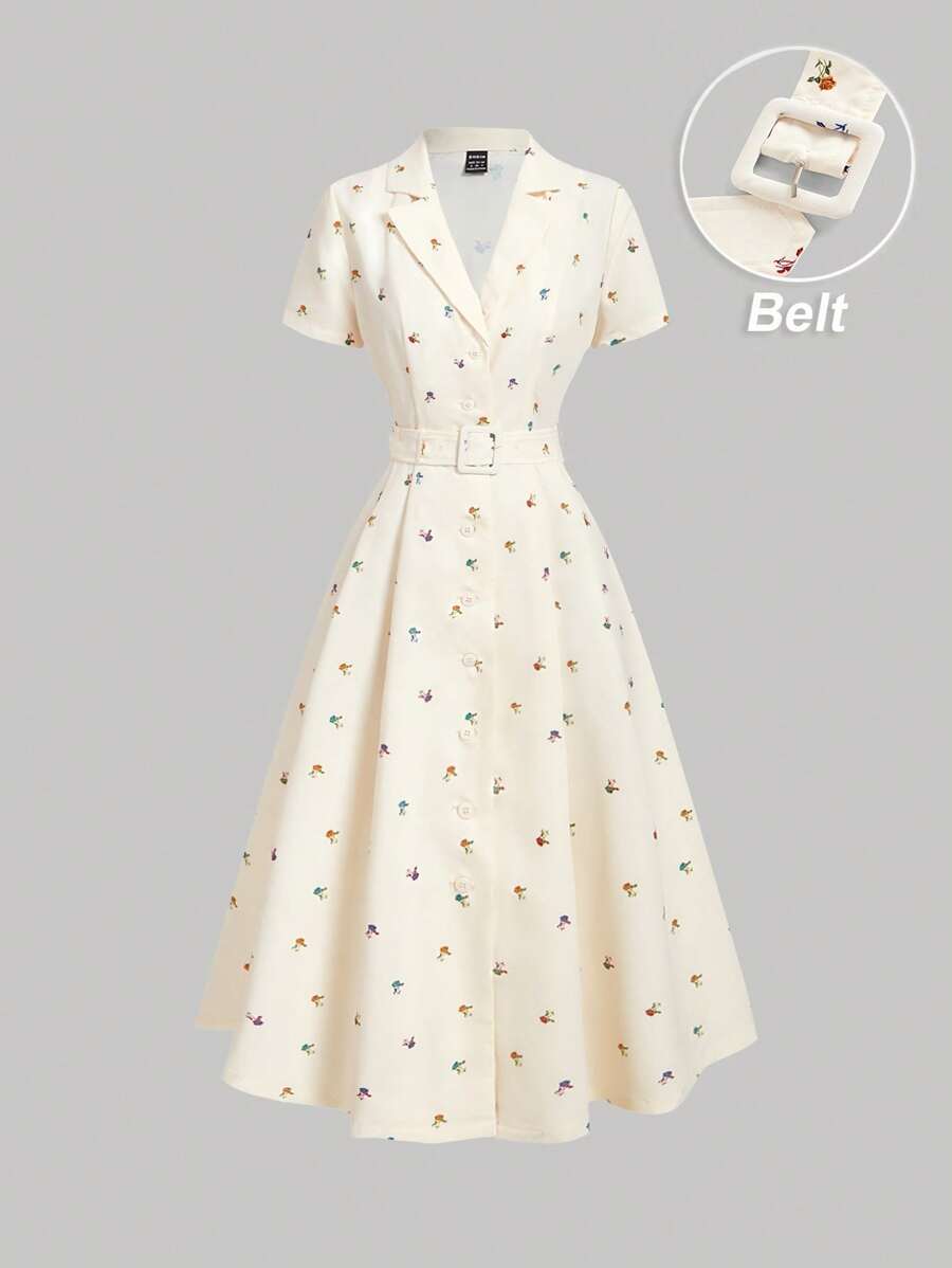 SHEIN MOD Vestido floral vintage elegante de media longitud para mujer