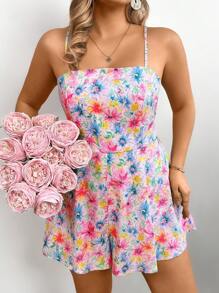 SHEIN VCAY Tuta con bretelle larghe e taglie comode, tutina estiva elegante