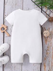 Mono de manga corta de estilo minimalista y casual para bebé niña, adecuado para el verano - Blanco - Ver 2