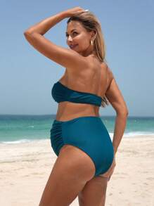 SHEIN Pregnant Women Metal Decor Sexy Bandeau Bikini Set, Summer Beach - Teal Blue - View 2